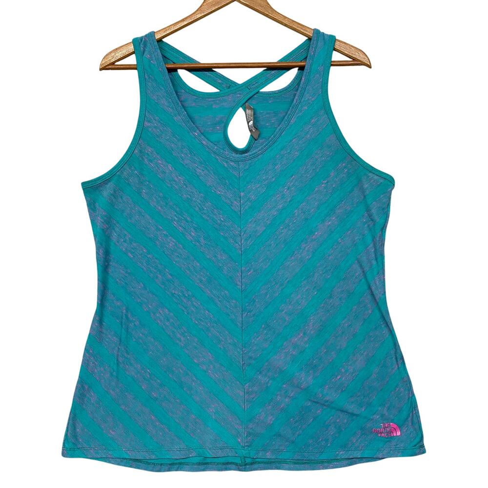 2/$20 North Face Shirt Womens Large Green Tank Top Breezeback Outdoor Stripe